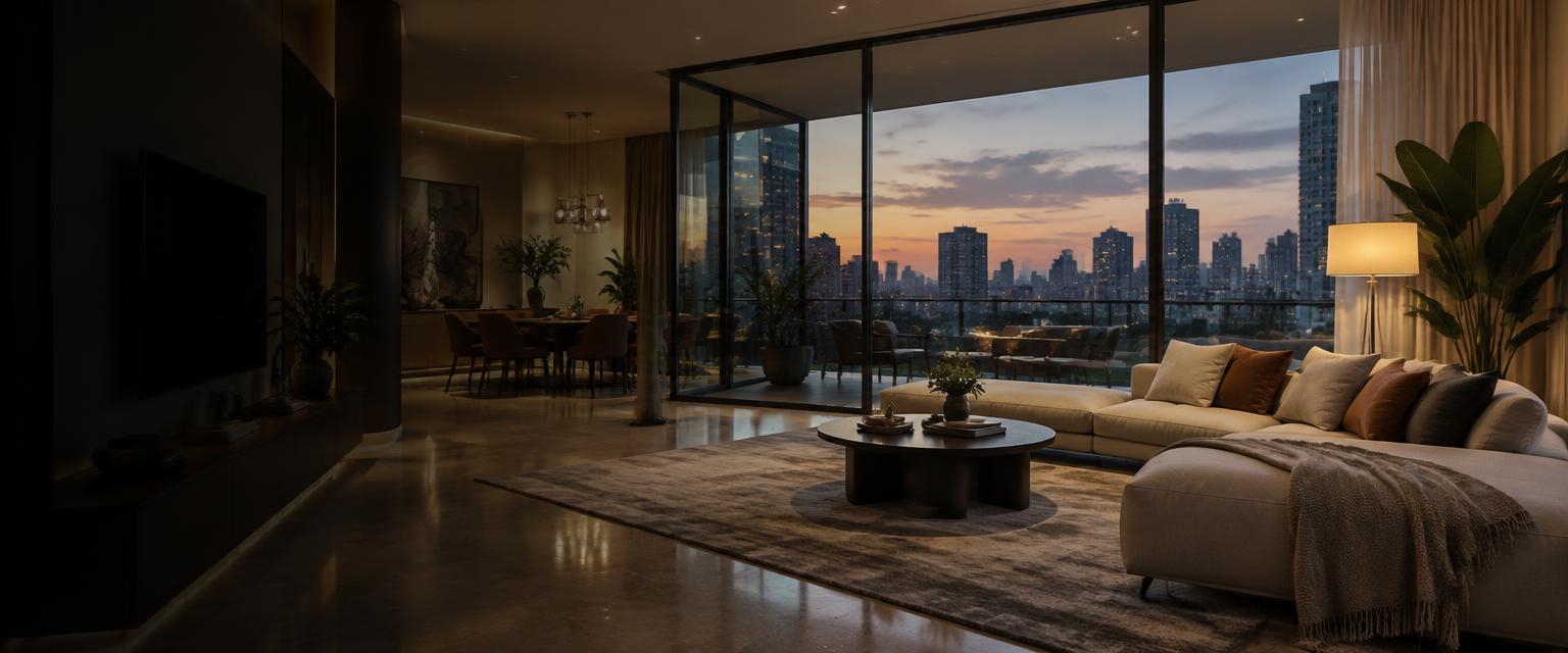 Apartment overlooking Bengaluru at dusk